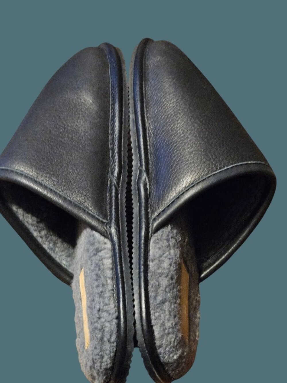 Brooks Brothers Shearling Lined Black Leather Slippers Men Size 9 - Picture 3 of 10